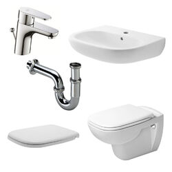 Duravit D-Code WC optional wählbar Waschbecken 55 / 60 cm Armatur Sifon