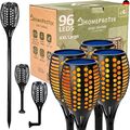 HOMEPROTEK Solar Fackeln für draußen - 4er-Set, XXL groß, 96 LED-Lampen mit 3 Le