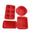 4er Set Silikon Backformen Rot Kastenform Kuchenform Tortenform Muffins mit Rand