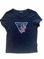 Wunderschönes, elegantes Guess T-Shirt mit Glitzer und Rosenstickerei Gr.  US 38