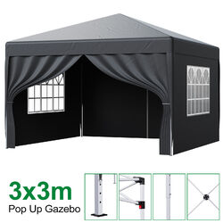 Pavillon 2x2M/3x3M Pop-up Faltpavillon Wasserdicht Gartenzelt UV-Schutz 4 Seiten