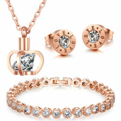 DAMEN SCHMUCKSET HALSKETTE ZIKRONIA ANHÄNGER EDELSTAHL OHRRINGE ROSEGOLD ARMBAND