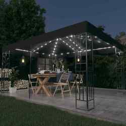 vidaXL Pavillon mit Doppeldach & LED-Lichterkette 3x4 m Anthrazit JIA