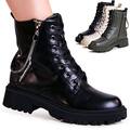 Damenschuhe Plateau Stiefeletten Worker Biker Boots Combat Booties Schnürboots