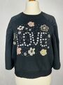 Sweatpullover Schwarz Baumwolle mit Love Steinchen, Gr.42/44