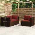 3-tlg. Garten-Lounge-Set mit Kissen Braun Poly Rattan