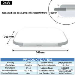 Ultraslim Deckenleuchte LED Badleuchte Deckenlampe Dimmbar Silber Flurlampe