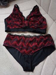 Dessous Set Spitze, schwarz-rot 95C, 44/46, bpc