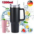 Thermobecher mit Strohhalm und Henkel, 1200ml 40oz Kaffeebecher To Go mit Deckel