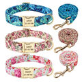 Blumenmuster Personalisiertes Hundehalsband und Leine mit Namen ID Gravur S M L