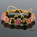 Damen Tigerauge Halbedelstein pink Zircon Shamballa Armband für Frauen 