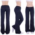 Damen Marlene Schlaghose Schlag Bootcut Hüftjeans weites Bein Wide Leg Jeans S18