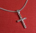  Kreuz Anhänger mit Kette Echt Silber 925 Jesus Kommunion Länge frei wählbar NEU