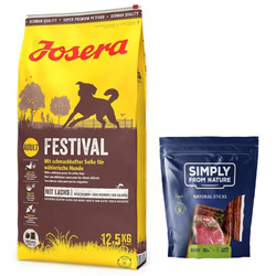 12,5 kg JOSERA Festival Lachs u. Soße adulte wählerische Hunde + Snacks mit Rind