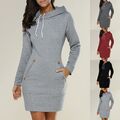 Modisches Damen Freizeit Kapuzen Bodycon Kleid Langarm Sweatshirt