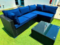 5tlg. Polyrattan Gartenlounge Sofa Garnitur Sitzgruppe Gartenmöbel Blau 465