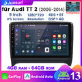 8-Kern 4+64GB Android13 Autoradio CarPlay WIFI GPS 4G Für Audi TT MK2 8J 2006-14