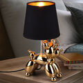 Textil Tisch Lampe Keramik Hund GOLD SCHWARZ Wohn Zimmer Design Lese Leuchte