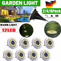 2/4/8Stk 12 LED Bodenstrahler Solar Lampe Bodeneinbauleuchte Garten Leuchte Rund