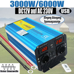 3000W 6000W Reiner Sinus Spannungswandler 12V auf 230V Wechselrichter Mit USB