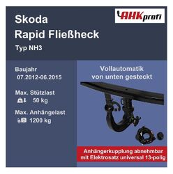 abnehmbar AHK Westfalia +ES 13 uni. für Skoda Rapid Fließheck NH3 BJ 07.12-06.15