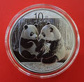 2009 China 10 元 Yuan  Panda Münze in Kapsel  1oz Silber999 ST/BU