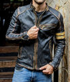 Herren Vintage Biker Schwarz Motorrad Distressed Cafe Racer Lederjacke