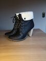 Buffalo Girl Stiefel Schnürstiefeletten schwarz mit Fell Gr.38