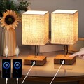 2er Nachttischlampe Touch Dimmbar Holz Tischleuchte USB LED Tischlampe Dimmbar
