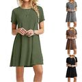 Damen Sommer Kleid T SHIRT Kleid Rundhalsausschnitt Kurzarm Lang Basic Heiß