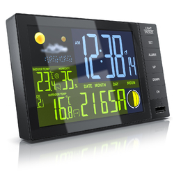 Bearware Wetterstation DCF Außnsensor Farbdisplay V2 schwarz SchlummerfunktionHygrometer Uhr Mondphasen Luftfeuchtigkeit Trendanzeige