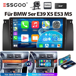 DAB+ Carplay Android 13 Autoradio GPS NAVI WIFI 2+64G für BMW 5er E39 X5 E53 M5