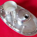 Milchkännchen / Zuckerstreuer und kleines Tablett, Art Deco, versilbert