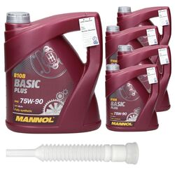 5x 4 Liter Mannol Basic Plus 75W-90 API GL-4+ Getriebeöl 75W90 + Auslaufschlauch