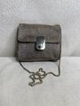 Paul Costello Schultertasche 100% Leder grau gold Riemenverschluss Hochzeit formell