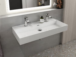 Aqua Bagno Loft Air Keramik Doppelwaschtisch 100cm Doppel Waschbecken WaschtischWandmontage - moderner Waschtisch- eckig - dünner Rand