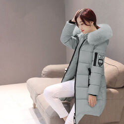 Winter Hooded Parka Damen Winter Jacke Stepp Mantel Steppjacke Warm Langejacke ~