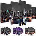 New York Vlies Leinwandbild 5 tlg Wandbilder XXL City Stadt NYC Nacht Wand Bild