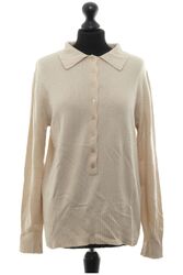 LeComte Damen Pullover Pulli 44 beige uni Umschlagkragen Feinstrick mit Kaschmir