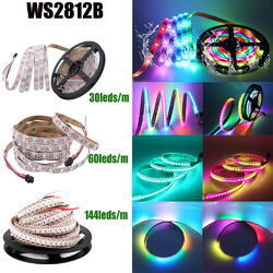 5V 12V WS2812B RGB LED Streifen Strip 1-5m Lichtleiste Individuell Adressierbar