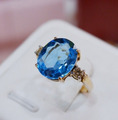 Natürlich Blau Topas Und Diamanten Edelstein 18k Gelbgold Damen Ring