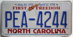 usa NORTH CAROLINA Nummernschild Auto Kennzeichen US Car License Plate  PEA 4244