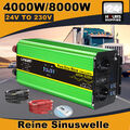 4000W 8000W Reiner Sinus Spannungswandler 24V auf 230V Wechselrichter 4USB Grün