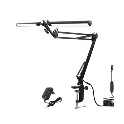 LED Schreibtischlampe Tischlampe Doppelkopf Leselampe Büroleuchte Dimmbar Klemm