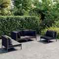 4-tlg. Garten-Lounge-Set mit Kissen Poly Rattan Dunkelgrau