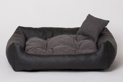 Hundebett Hundekissen Hundesofa Hundekorb Gestepptes Kunstleder Schwarz 90x75