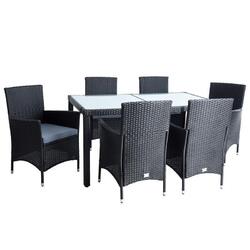 Poly-Rattan Sitzgruppe Essgruppe Gartenmöbel Set 6 Personen Gartenset Schwarz