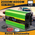 2000W 4000W Reiner Sinus Spannungswandler 24V auf 230V Wechselrichter 4USB Grün