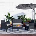 4 Personen Polyrattan Sitzgruppe Balkon Rattanlounge Gartenmöbel-Set Schwarz