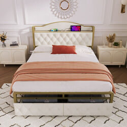 Polsterbett mit USB Typ C Ladefunktion und Schubladen Doppelbett 140 x 200cm